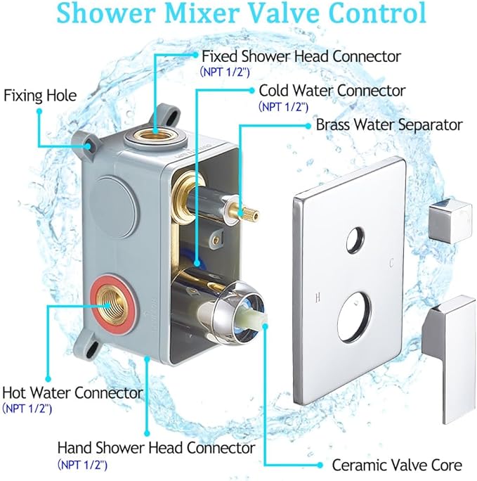 Chrome Shower System with High Pressure 8'' Rainfall Shower Head, Handheld Shower head, Bathroom Luxury Rain Mixer Shower Combo Set Wall Mounted Shower Faucet Rough-in Valve and Trim Kit