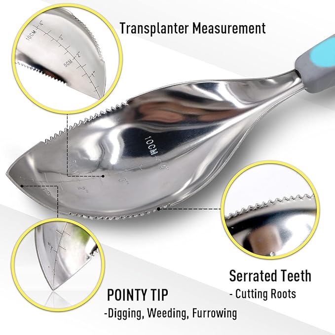 Jardineer 2Pack Garden Trowel, Stainless Steel Hand Shovel with Ergonomic Handle, Multi-Use Soil Scoops for Digging, Planting, Transplanting, Cultivating(Blue)