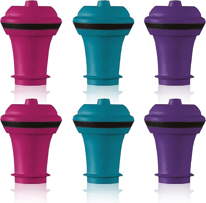 Vacu Vin Wine Saver Vacuum Stoppers - Set of 6 - Multicolor - for Wine Bottles - Keep Wine Fresh for Up to a Week with Airtight Seal - Compatible with Vacu Vin Wine Saver Pump