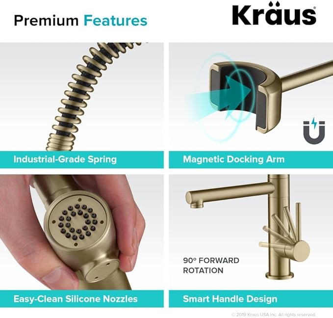 KRAUS Artec Pro (1 st Gen) Commercial Style Pre-Rinse Single Handle Kitchen Faucet (No Pull Down) with Pot Filler in Brushed Gold, KPF-1603BG (Pack of 1)