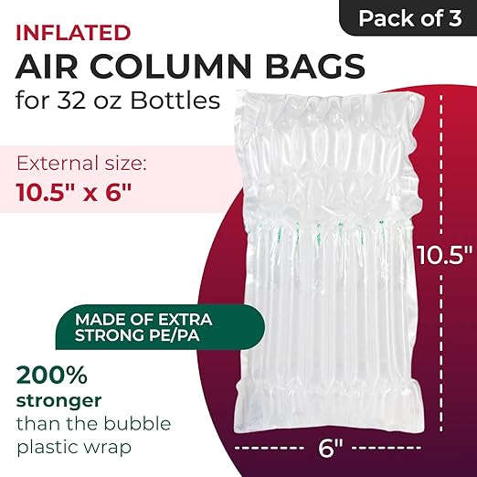IDL Packaging Inflated 32 oz Bottle Air Bags, Self Sealed, Pack of 3 - Reusable Air Column Bags for Packing, Travel and Shipping - Cushioning Protector for Glass, Ceramic, Breakables