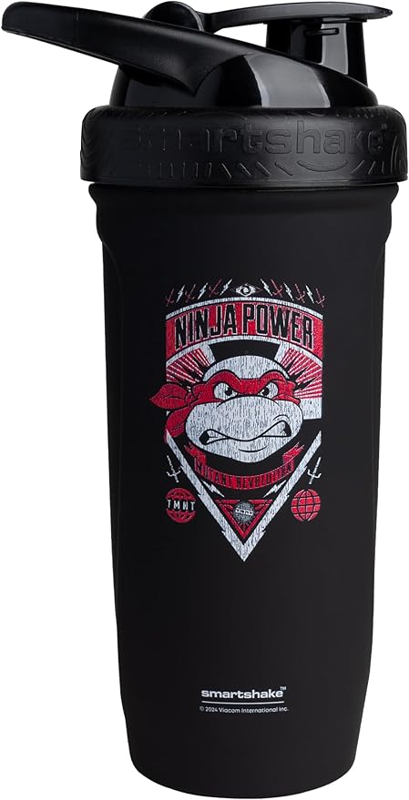 Smartshake TMNT Ninja Power Reforce Stainless Steel Protein Shaker Bottle 900 ml | 30 oz - Leakproof Screw-on Lid - BPA Free – Unisex - Non Insulated - Black
