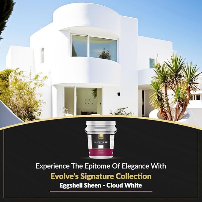 EVOLVE Signature Paint & Primer: Luxury Paint & Primer for Indoor & Outdoor Surfaces, Minimal Odor, Eggshell Sheen (Cloud White, 5 Gallon)