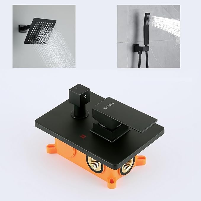 JOYWELL Shower Faucet set Matte Black Shower System with Handheld,8 Inch Shower Head and handle set