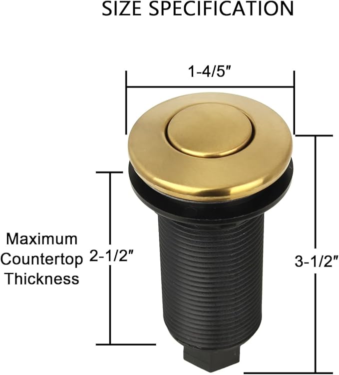 Akicon Garbage Disposal Kitchen Air Switch Kit, Dual Outlet Sink Top/Counter Top Waste Disposal On/Off Switch Kit, 2-1/2'' Max Countertop Thickness (Brass Gold)