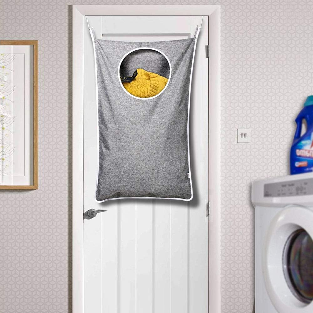 KEEPJOY Saves Space Door-Hanging Laundry Bag,Door Hanging Laundry Hamper with 2 Different Types of Hooks, Oxford Fabric Hanging Laundry Basket for Clothes Size 30"X20" -2 Pack Gray
