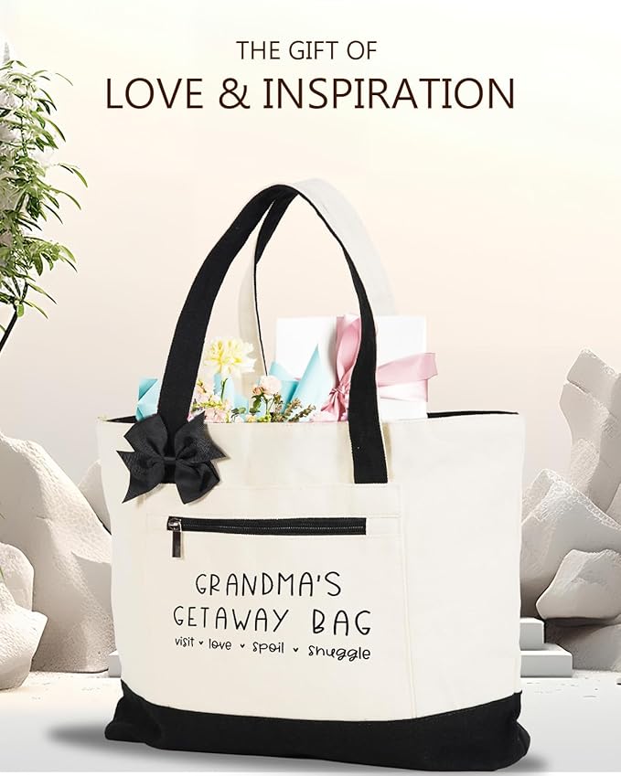 Grandma Gifts, Gifts Tote Bag for Grandma, Personalized Christmas Birthday Grandma Gifts, Large Size Heavy Canvas Bag with Front Pocket for Grandmother Granny Mom Gift Idea