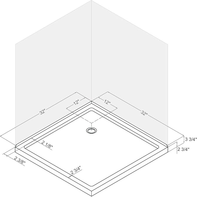 DreamLine SlimLine 32 in. D x 32 in. W x 2 3/4 in. H Corner Drain Double Threshold Shower Base in Black, DLT-1032320-88