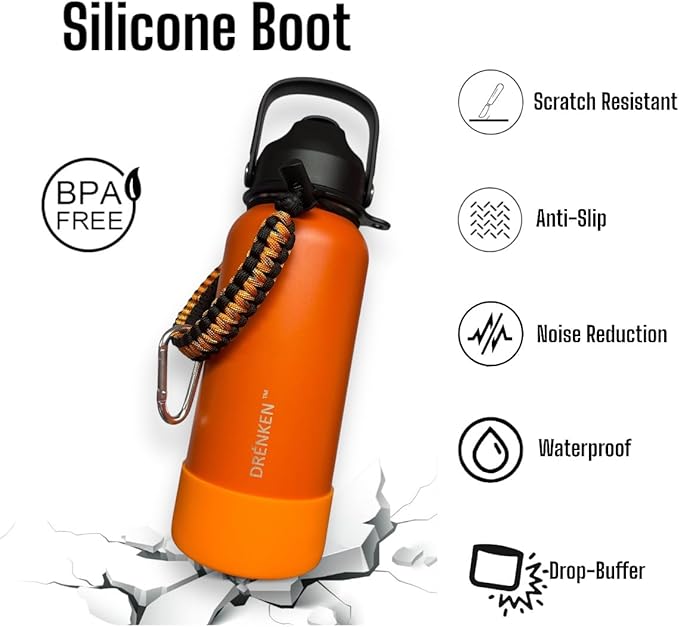 Water Bottle, Insulated water bottle, Stainless steel water bottle for kids men women Sports water bottle 32 oz Water bottle with straw Insulated Flask (Orange)
