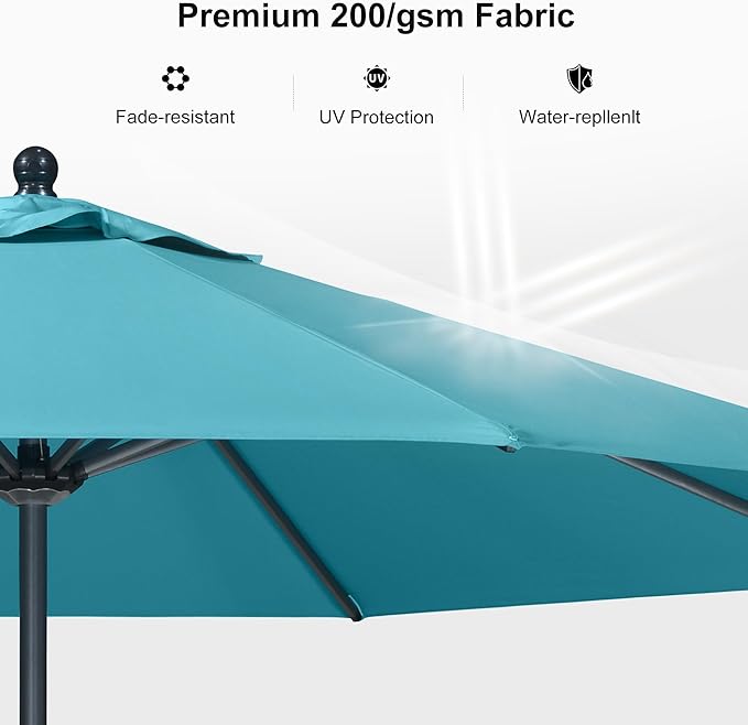 PURPLE LEAF 11' Round Patio Umbrella Outdoor Table Umbrella Aluminum Frame Market Umbrella Sun Umbrella with 8 Sturdy Ribs for Garden Deck Lawn Pool Turquoise Blue