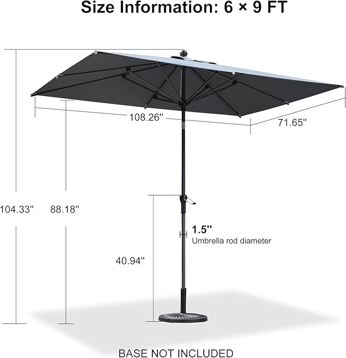 PURPLE LEAF 9' x 6' Rectangular Patio Umbrella Outdoor Table Umbrella Aluminum Frame Market Umbrella Sun Umbrella with 8 Sturdy Ribs & Tilt for Garden Deck Lawn & Pool Light Gray
