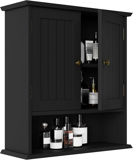 Smuxee Black Wall Cabinet, Small, 2-Door Medicine Cabinet with Adjustable Shelves, Over Toilet, For Kitchen and Laundry Rooms