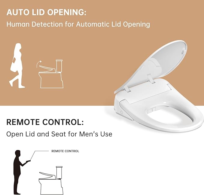 Auto Open Close Bidet Toilet Seat, Elongated with Endless Warm Water, Seat Heating, Night Light, Warm Air Dryer, Advanced Bidet Attachment for Toilets