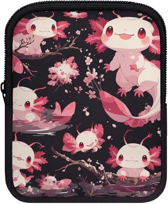 Axolotl Cherry Blossom Stanley Cup Pouch with Adjustable Strap Water Bottle Storage Bag 20oz-40oz IceFlow Tumbler Pouch for Stanley Accessories