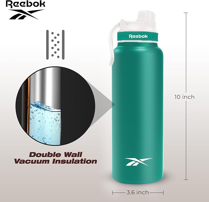Reebok Athletic Stainless Steel Water Bottle - Insulated Water Bottle 32 oz With Chug Lid - Double Wall Vacuum Insulated Sports Water Bottle, BPA Free