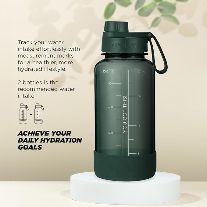 IRON °FLASK Clear Tritan Trekker Water Bottle with Chug Lid - Leak Proof & Lightweight for Gym, Hiking, Sports - Dishwasher Safe, BPA Free Plastic - Dark Pine, 32 Oz