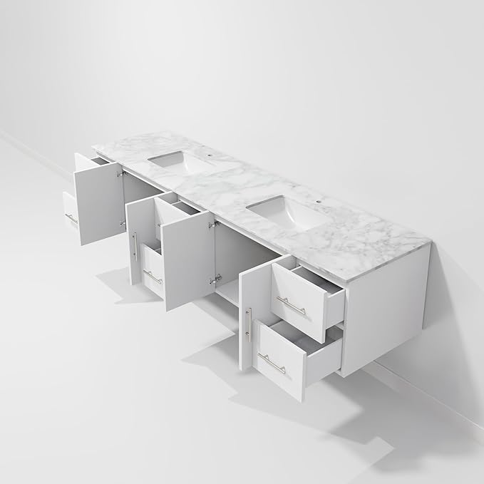 Sonoma 84 in. W x 22 in. D Glossy White Double Bath Vanity and Carrara Marble Top