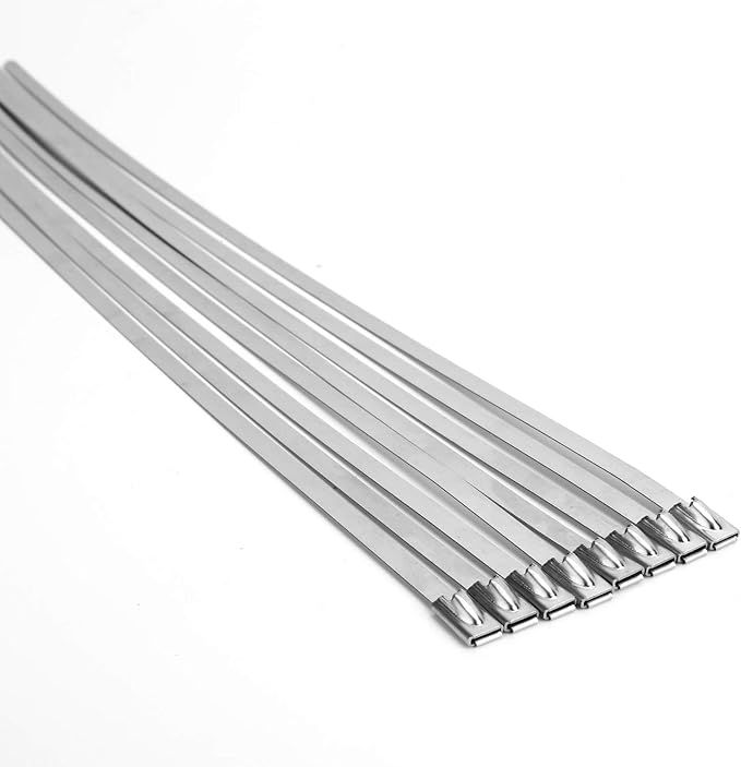 Metal Zip Ties (100PCS 11.8 Inch), 304 Stainless Steel, Heavy Duty Self-locking Cable Ties, for Exhaust Wrap, Chain Link Fence Parts, Heat Resistant Fencing Tie. for Pipe, Auto repair.