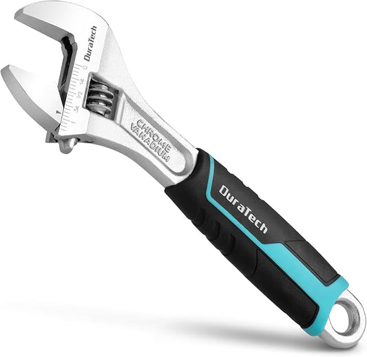 DURATECH 8-Inch Adjustable Wrench, Cr-V Steel Wrench, Wide Jaw Wrench, Metric & SAE Scales, for Home, Garage, Workshop and DIY