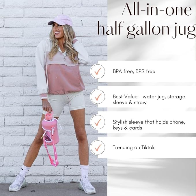 H2O Capsule 2.2L Half Gallon Water Bottle with Storage Sleeve and Covered Straw Lid – BPA Free Large Reusable Drink Container with Handle - Big Sports Jug, 2.2 Liter (74 Ounce)