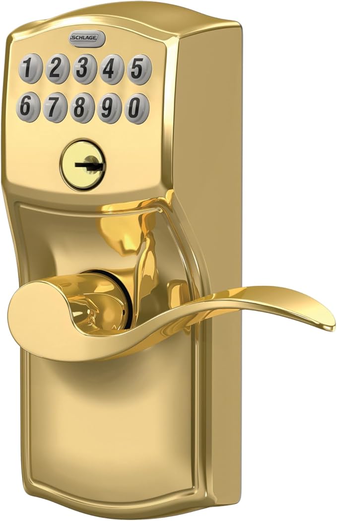 SCHLAGE FE595 CAM 505 16-234 10-027 Camelot by Accent Keypad Lever with Flex Lock, Bright Brass