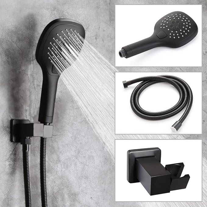 POP SANITARYWARE Black Shower System Bathroom Rainfall Shower Faucet Set Complete Wall Mounted 8 Inch Shower Head and Handle Set with Rough-in Valve Body and Trim Kit