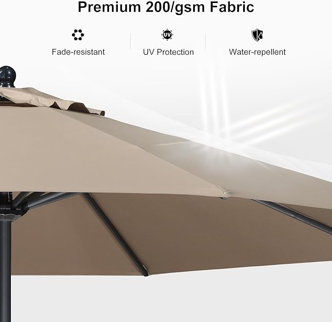 PURPLE LEAF 11' Round Patio Umbrella Outdoor Table Umbrella Aluminum Frame Market Umbrella Sun Umbrella with 8 Sturdy Ribs for Garden Deck Lawn Pool Taupe