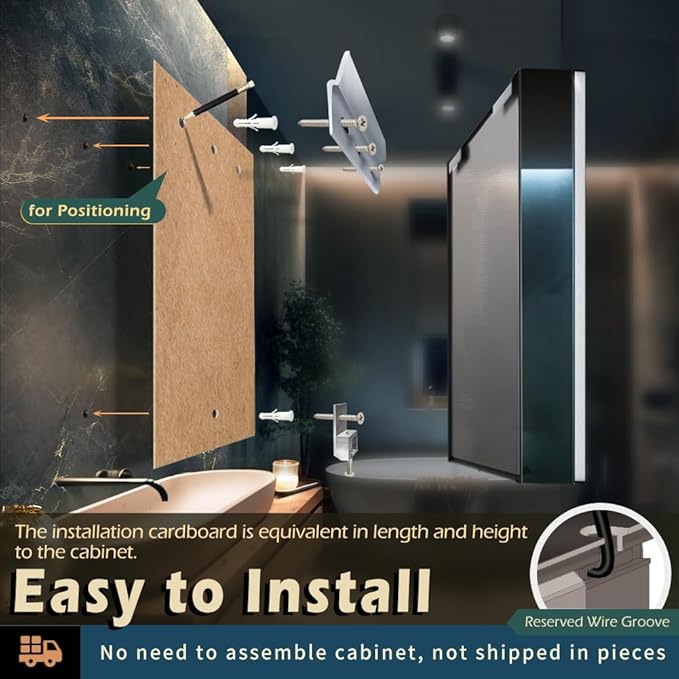 KWW LED Lighted Bathroom Medicine Cabinet with Sockets & USBs, Defogger, Dimmable, 3 Color Light Makeup Mirror, Easy to Install, Wall Mounted Cabinet (21.5 * 28)