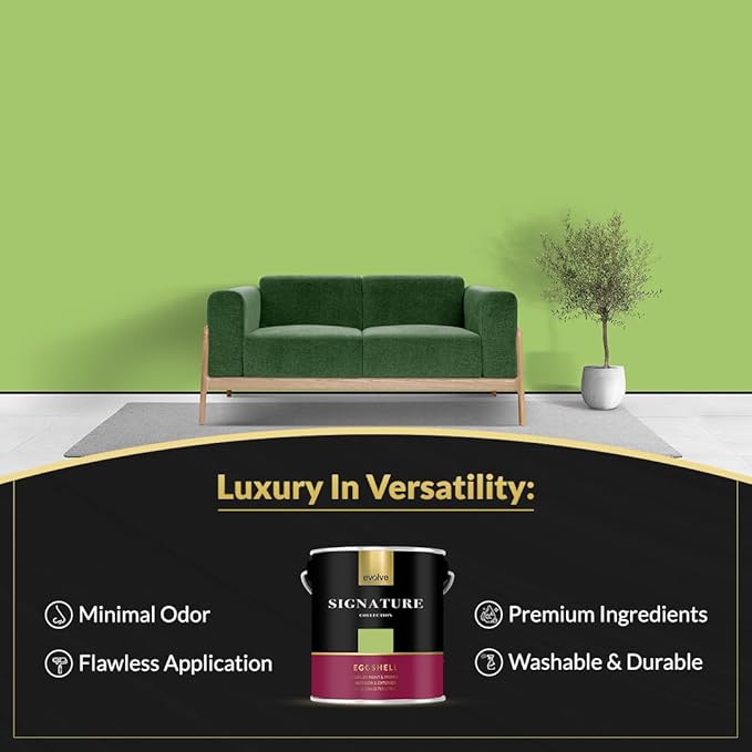 EVOLVE Signature Paint & Primer: Luxury Paint & Primer for Indoor & Outdoor Surfaces, Minimal Odor, Eggshell Sheen (Guacamole Green, 1 Gallon)