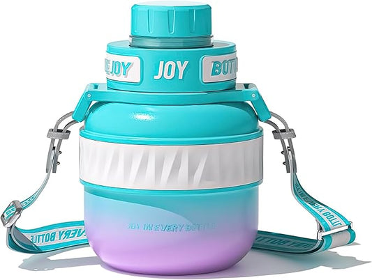 Stainless-Steel Water Bottle: Kids Water Bottle,Leakproof Lid, Perfect Sip, Double Insulated, Eco-Friendly, Dishwasher Safe & Stylish Strap, Gifts for Kids (Violet Mermaid, 16 oz)