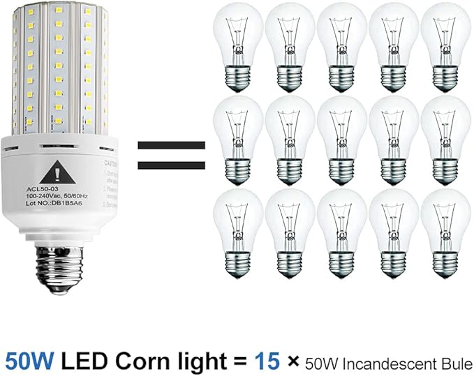 ZP 2-Pack Led Light Bulb 400W Equivalent 6250 Lumen 5000k Cool Daylight White E26/E27 Medium Base 50W Led Corn Light for Outdoor Indoor Lamp Area Garage Warehouse Workshop Street Backyard New Upgrade