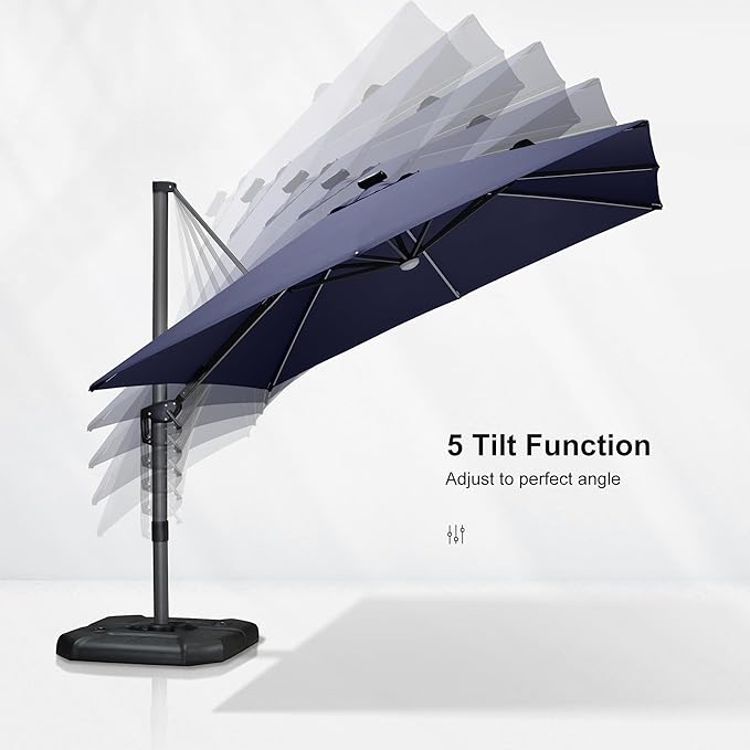 PURPLE LEAF 10 Feet Patio Umbrella Solar Powered LED Square Outdoor Cantilever Umbrella with LED Lights Aluminum Offset Umbrella with 360-degree Rotation for Garden Deck Pool Patio Navy Blue
