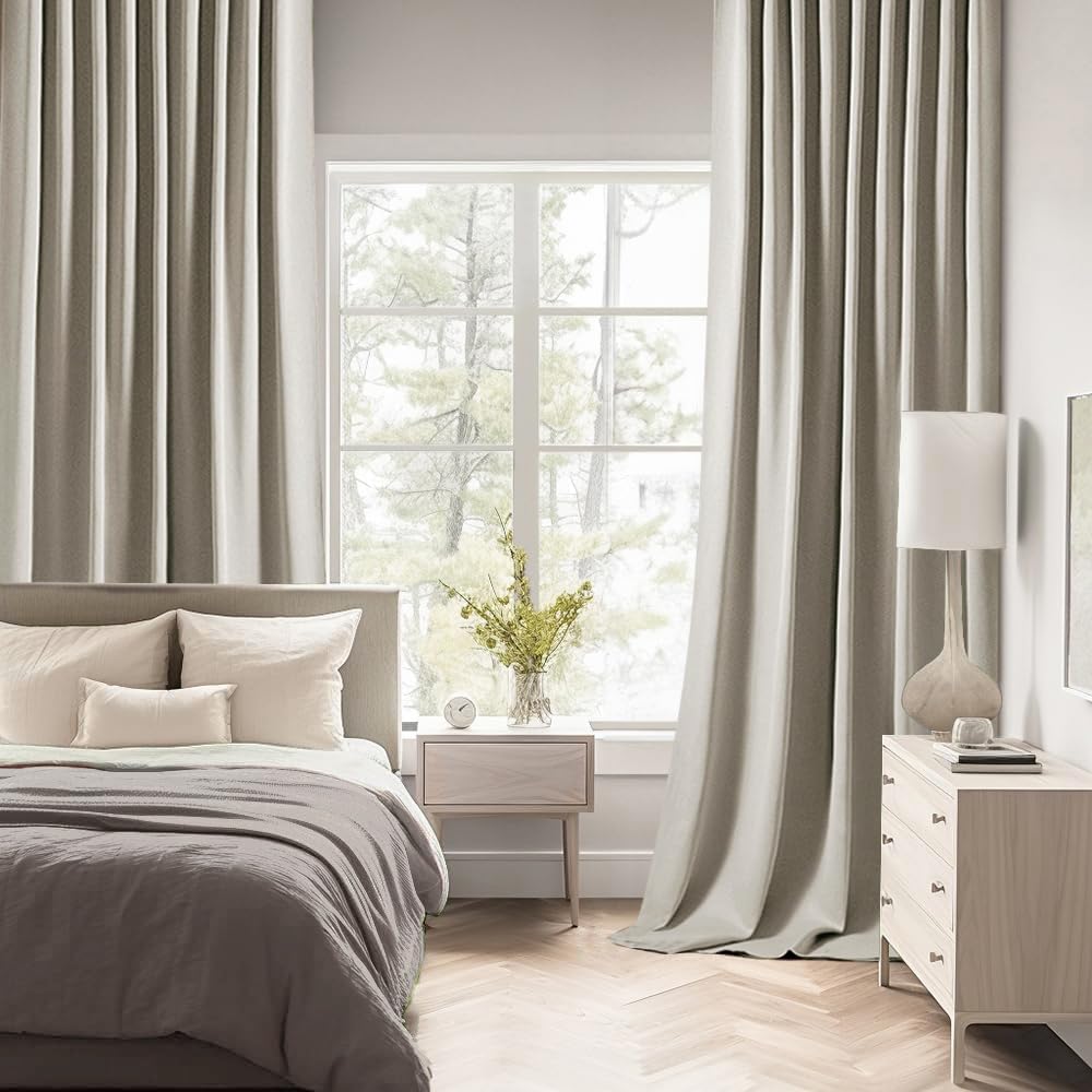 MIULEE Stone Back Tab Blackout Curtain 96 Inch Long 2 Panels Set for Bedroom, Rod Pocket/Pinch Pleat Thermal Insulated Living Room Darkening Pleated Light Blocking Floor to Ceiling Drape