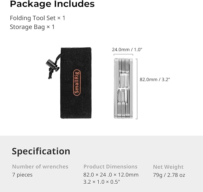 SMALLRIG Folding Tool Set with Screwdrivers and Hex Key Wrenches, Seven Functional Tools Included (Silver) - AAK2213D