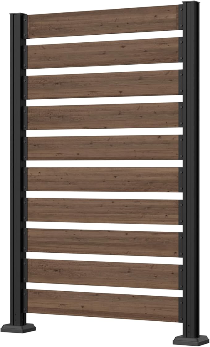 40” W x 60” H Wood Air Conditioner Fence for Hard Ground & Soft Ground, Single Outdoor Garden Fence, Privacy Screen Panel with Aluminum Stakes, Trash Can Pool Equipment Enclosure, Brown
