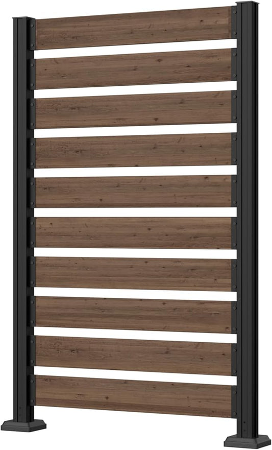 40” W x 60” H Wood Air Conditioner Fence for Hard Ground & Soft Ground, Single Outdoor Garden Fence, Privacy Screen Panel with Aluminum Stakes, Trash Can Pool Equipment Enclosure, Brown