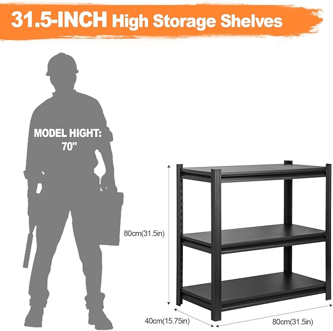 1050LBS Storage Shelves 3 Tier Garage Shelving, Heavy Duty Adjustable Metal Shelves Unit, Easy Assembly Garage Shelving Unit for Industrial, Warehouse, Basement