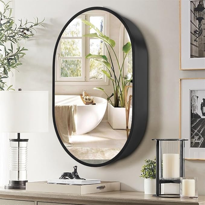 Movo 24 Inch x 36Inch Black Oval Mirror Medicine Cabinet Bathroom Wall Storage Cabinet Mirror Surface Mount Installation