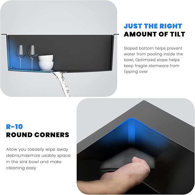 25 Inch Drop In Kitchen Sink, POPFLY 25x18 Black Stainless Steel Top mount Workstation Sink, 9 Inch Deep 18 Gauge One Bowl 2 Holes Sink