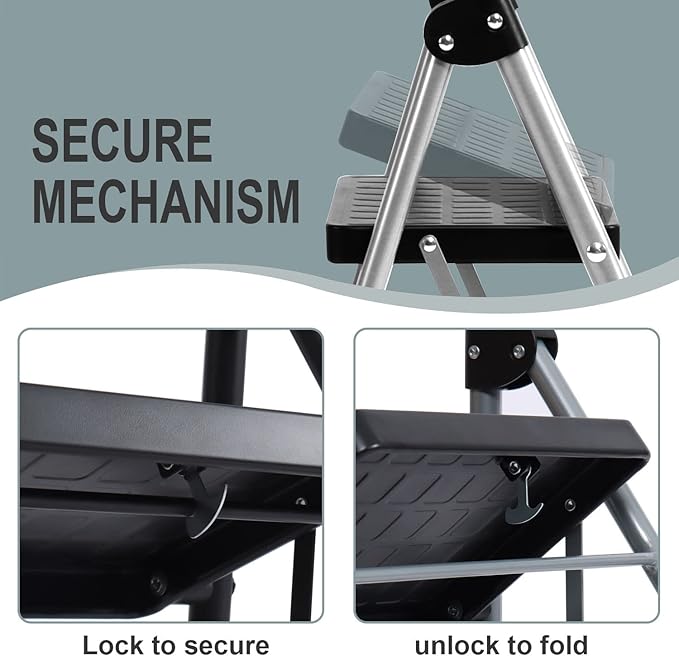 3-Step Ladder Folding Step Stool with Anti Slip Pedal and Handgrip Portable Sturdy Ladder for Home & Office 330 Lbs Black1