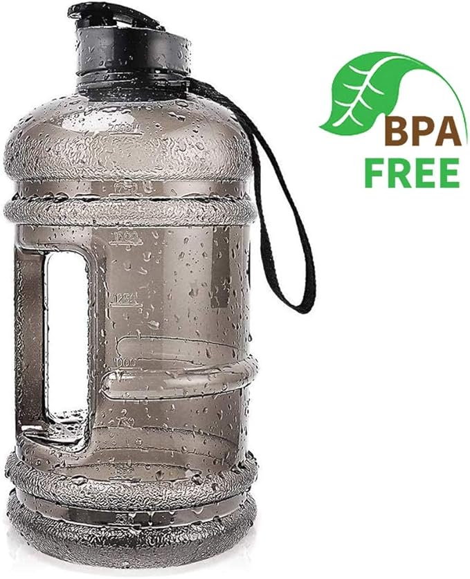 Water Jug 2.2L Large Sport Water Bottle Big Capacity Leakproof Container BPA Free Plastic with Carrying Loop Fitness for Camping Training Bicycle Hiking Gym Outdoor (Black)