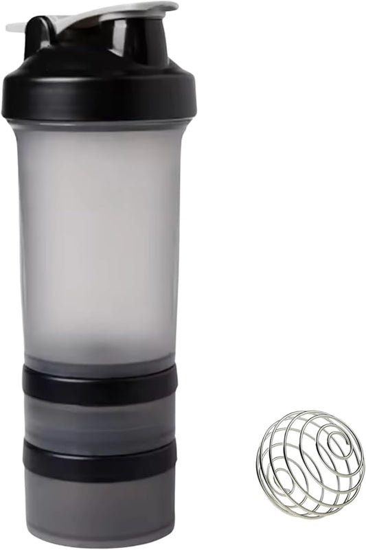 Protein Shaker Bottle with Storage Compartments | Pre-Workout, Protein, Supplements | 16.9 oz (500 ml) [Clear]