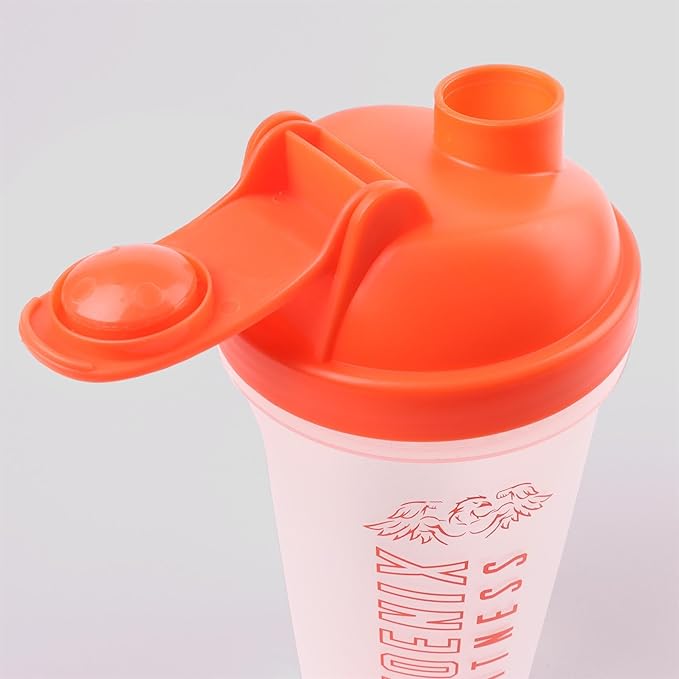 Phoenix Fitness Protein Shaker Bottle - 500ml Leakproof Bottle with Screw Top Lid and Mesh Grid - Dishwasher Safe BPA Free Sports & Gym Bottle - Orange