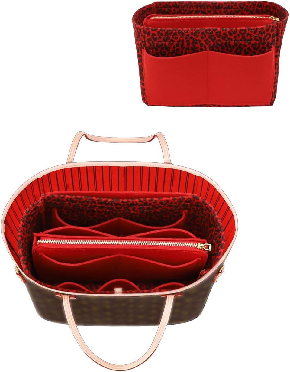 LEXSION Felt Purse Bag Organizer Insert with zipper Bag Tote Shaper Fit Speedy Neverful PM MM