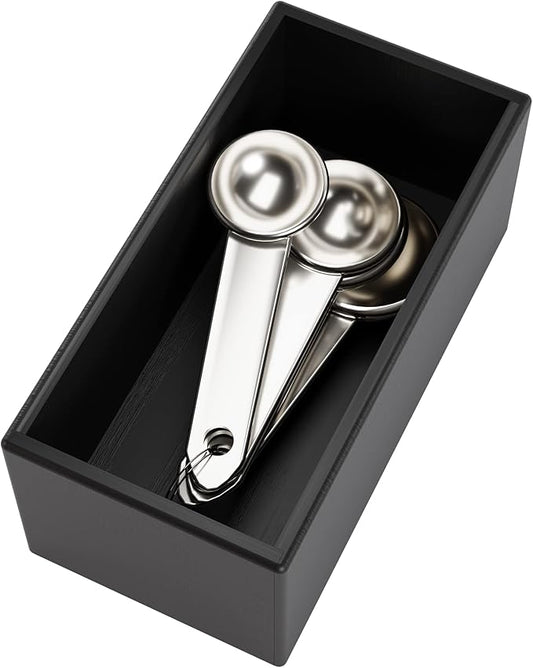 Black Bamboo Drawer Organizer - Silverware&Utensil Holder Organizer for Kitchen Drawers, Multi-Use Drawer Dividers Boxes for Bathroom Counter，Cabinet, Garage, Office Desk, Makeup, Jewelry (6"3"2.5")