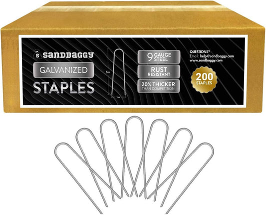 Sandbaggy Galvanized 6-Inch Landscape Staples ~ 9 Gauge Steel - Fabric Pins, Garden Earth Stakes, Ground Cover, Fence Anchors, Lawn Nails ~ Trusted by Organic Farmers Across The USA (200 Staples)
