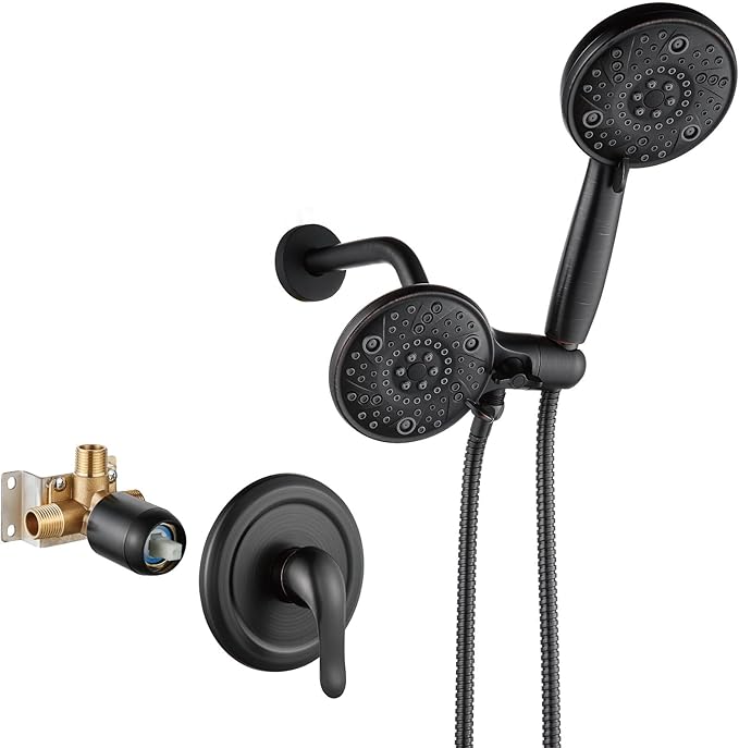 Aolemi Shower Faucet Set Rain Shower Head System Shower Trim Kit Pressure Rough-in Valve Included ABS 8 Setting Dual Shower Head and Handheld Spray Oil Rubbed Bronze