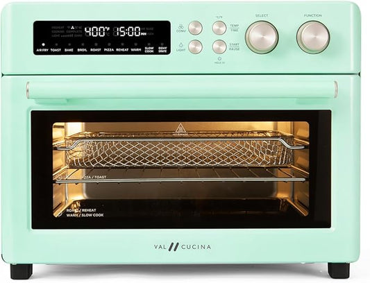 Retro Style Infrared Heating Air Fryer Toaster Oven, Extra Large Countertop Convection Oven 10-in-1 Combo, 6-Slice Toast, Enamel Baking Pan Easy Clean with Recipe Book, Green Color