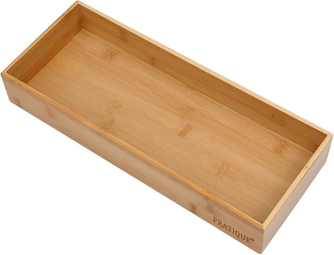 Bamboo Drawer Organizer - Kitchen Utensil Organizer Silverware Tray Cutlery Holder，Office Desk Supplies and Accessories (15X5.9X2.6 inch)