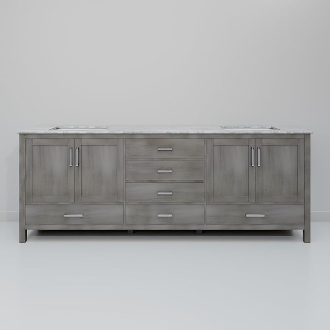 Big Sur 80 in. W x 22 in. D Distressed Grey Double Bath Vanity and Carrara Marble Top